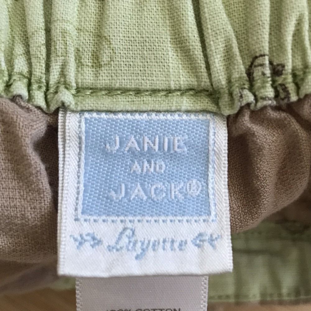 Janie and Jack Khaki Pull On Pants 6-12 Months Roll Tab Cuff Embroidered Monkey - Picture 12 of 16